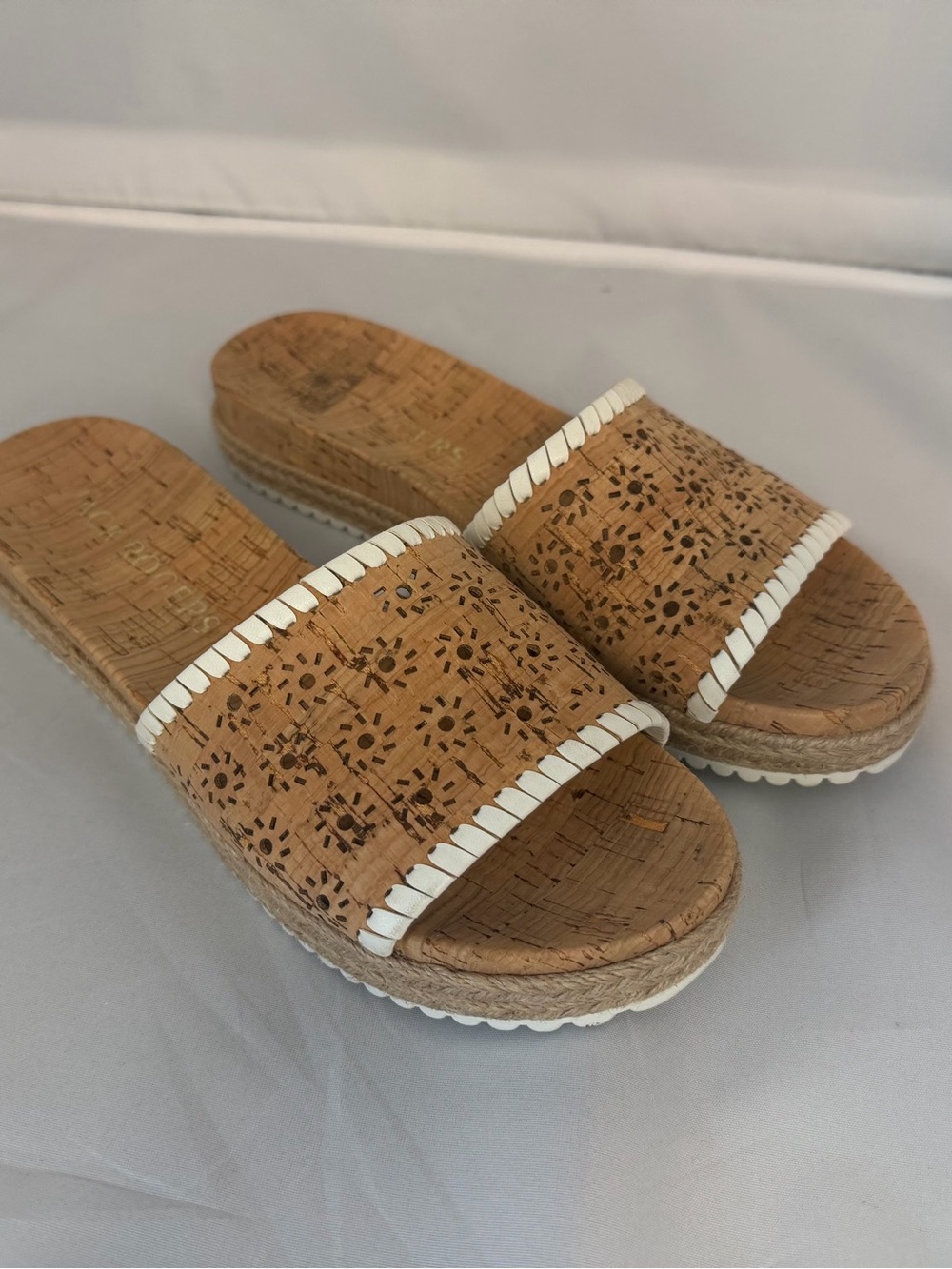 Jack Rogers Women's size 6 Tan Brown Cork Espadrille Slip On Wedge
